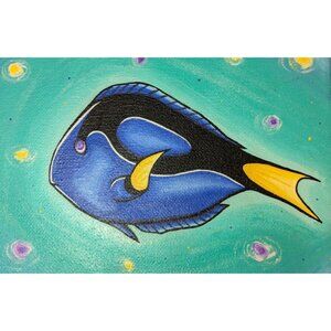 Hand-Painted "Fishy Friend 2" Canvas Art Featuring Blue Tang Fish